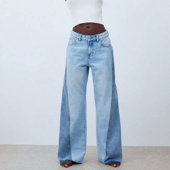 Light Wash Casual Women's Wide Leg Low Rise Jeans - Picture 3 of 6